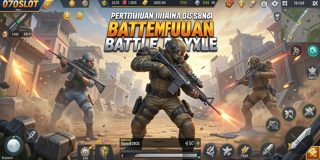 Tangkapan layar gameplay 070SLOT yang menunjukkan pertempuran seru dalam Battle Royale.