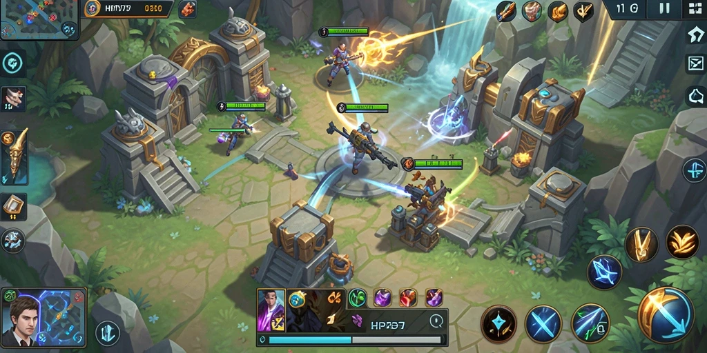 Screenshot fitur utama menunjukkan pertempuran mendebarkan dalam gameplay SLG.