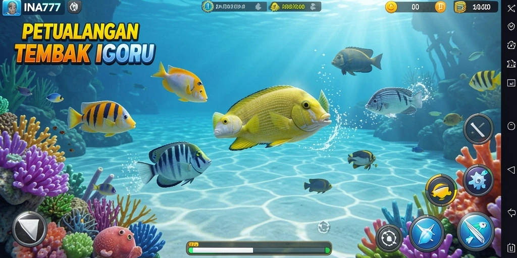Tangkapan layar gameplay <strong>INA777</strong> yang menunjukkan aksi tembak ikan yang mendebarkan.