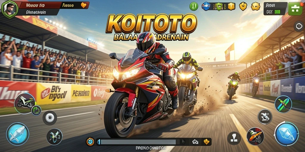 Screenshot gameplay KOITOTO yang menampilkan balapan motor yang seru dan grafis berkualitas tinggi.