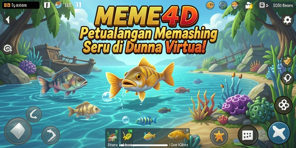 Tampilan gameplay MEME4D yang menarik saat memancing.
