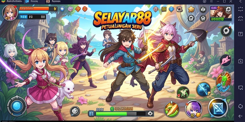 Tangkapan layar gameplay SELAYAR88 menampilkan karakter anime dalam petualangan seru.