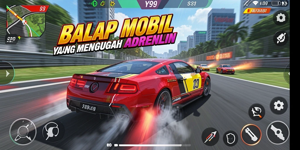 Tangkapan layar gameplay Y89 menampilkan balapan seru dengan grafis memukau.
