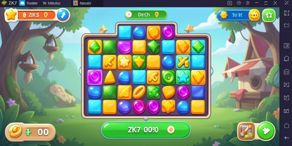 Tangkapan layar ZK7 menampilkan gameplay Match-3 yang menarik dan penuh warna.
